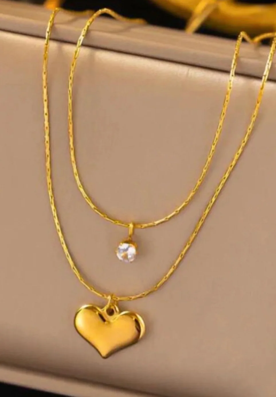 Anti tarnish double layered heart chain