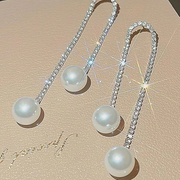 Crystal line pearl drop earings 1