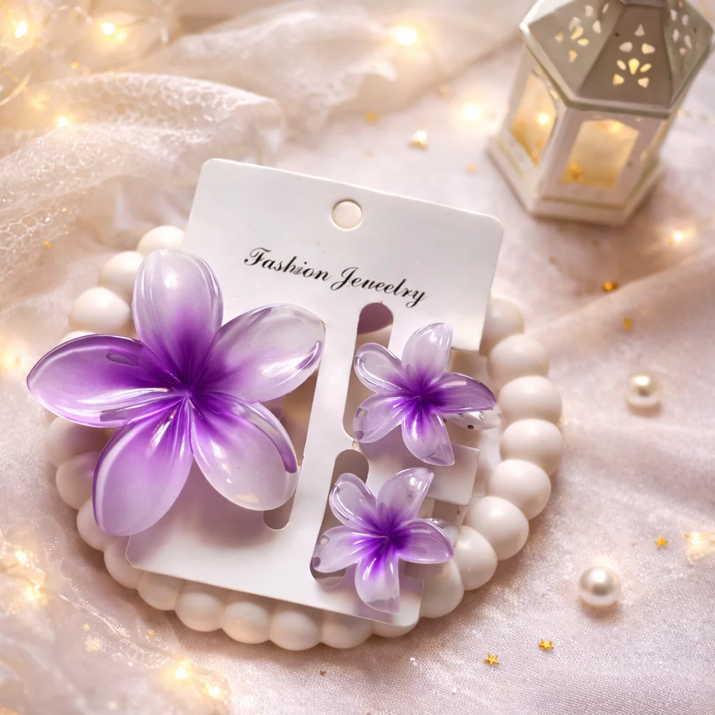 Set of 3 purple glossy flower claws
