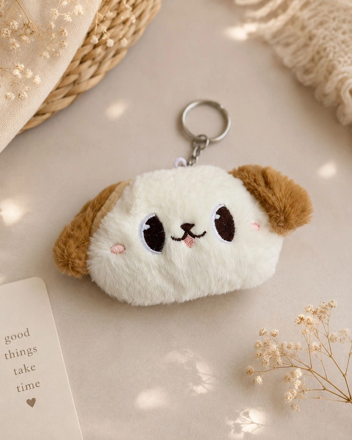 Puppy plush keychain