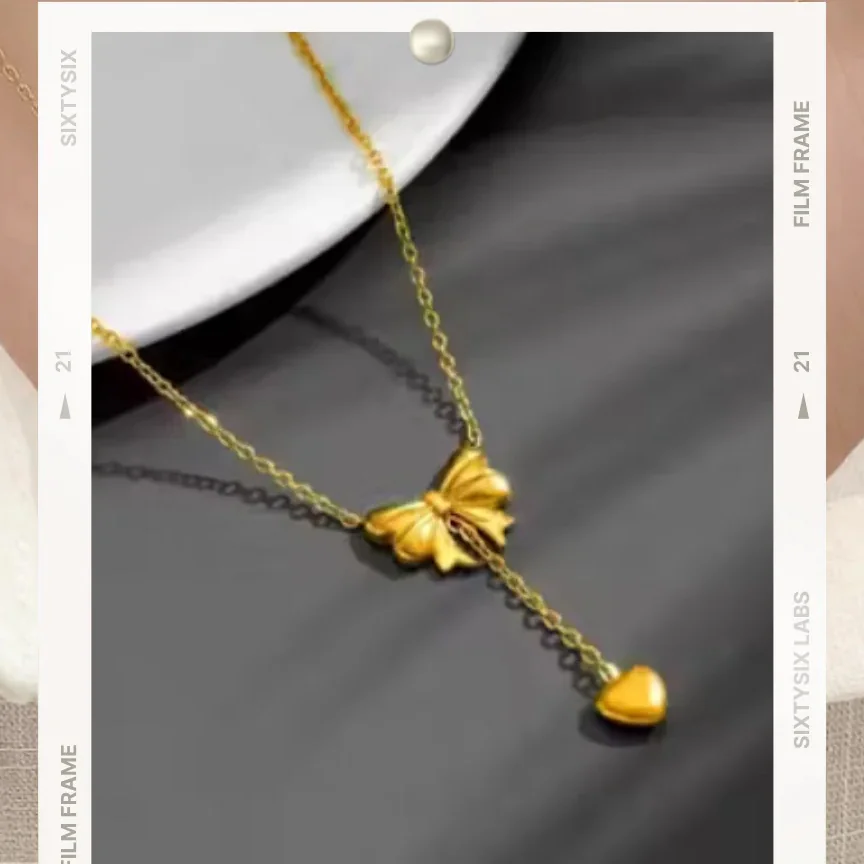 Bow Knot Heart Drop Pendant Necklace