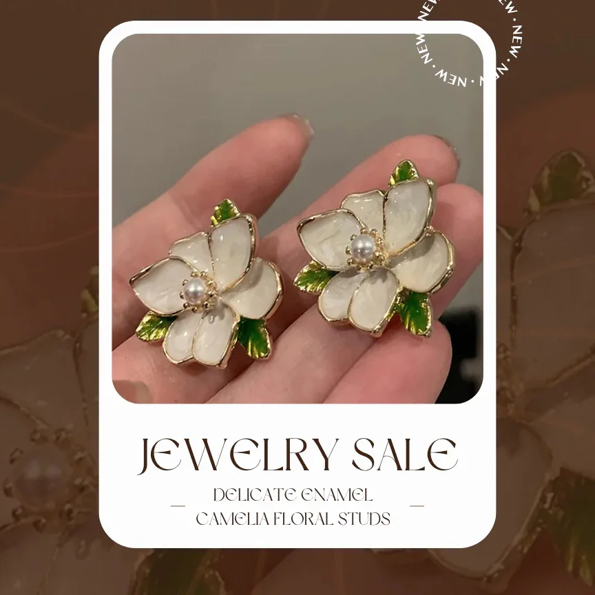 Delicate Enamel Camelia Floral Studs