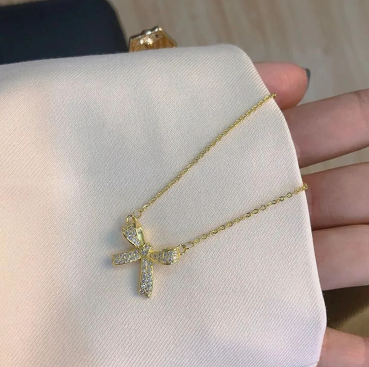 Crystal Bow Pendant Necklace