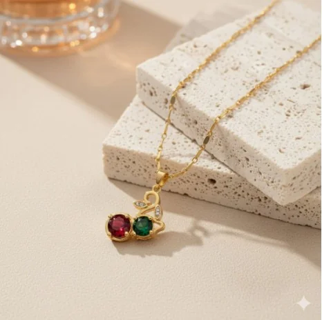 Golden Dual-Stone Charm Necklace