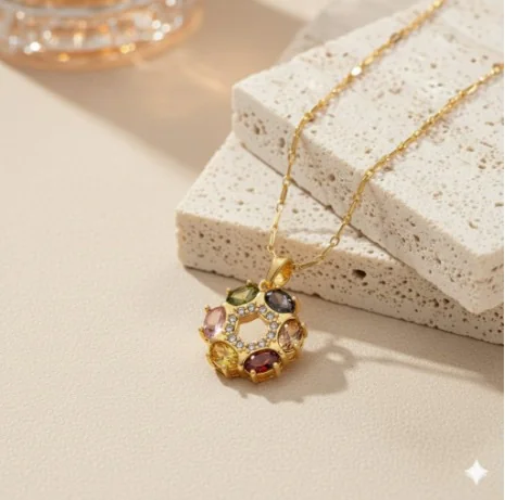 Golden Multicolour Stone Necklace