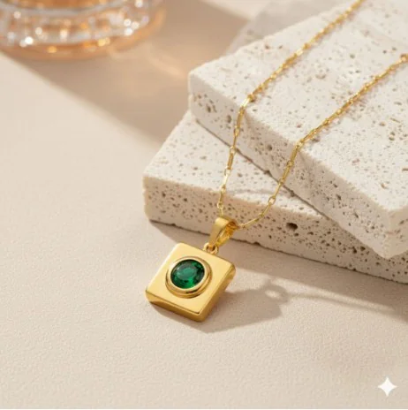 Golden Square Stone Necklace