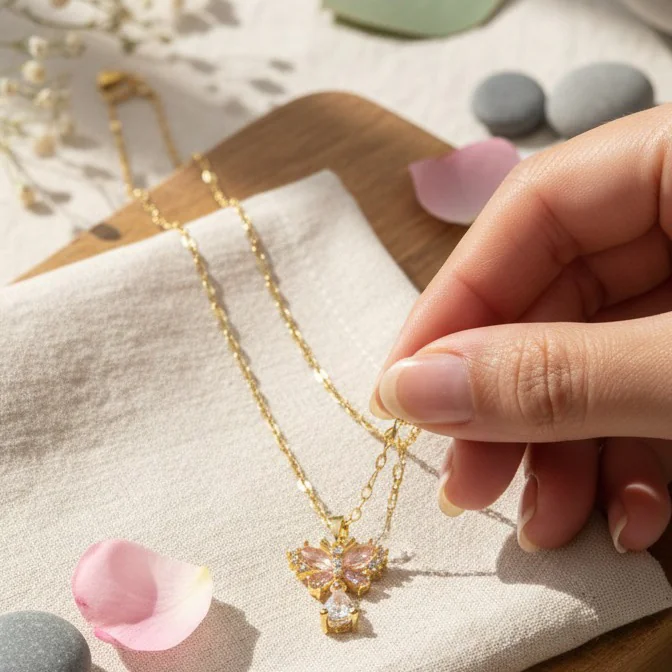 Golden Butterfly Drop Necklace