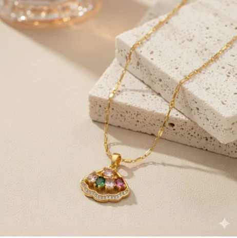 Golden Vintage Stone Pendant Necklace