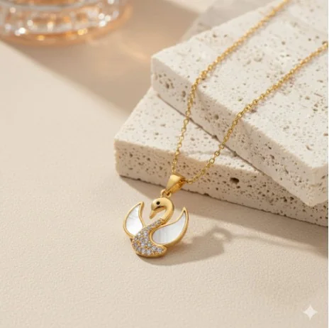 Golden Swan Pendant Necklace