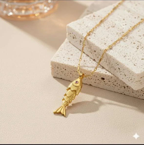 Golden Fish Pendant Necklace