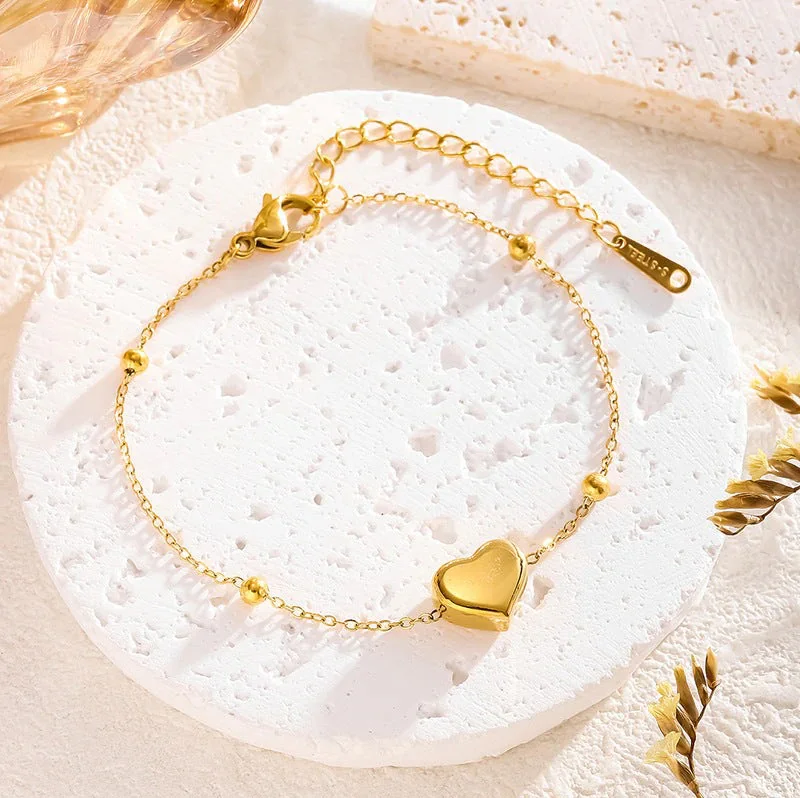 Classic Heart Charm Gold - Tone Bracelet