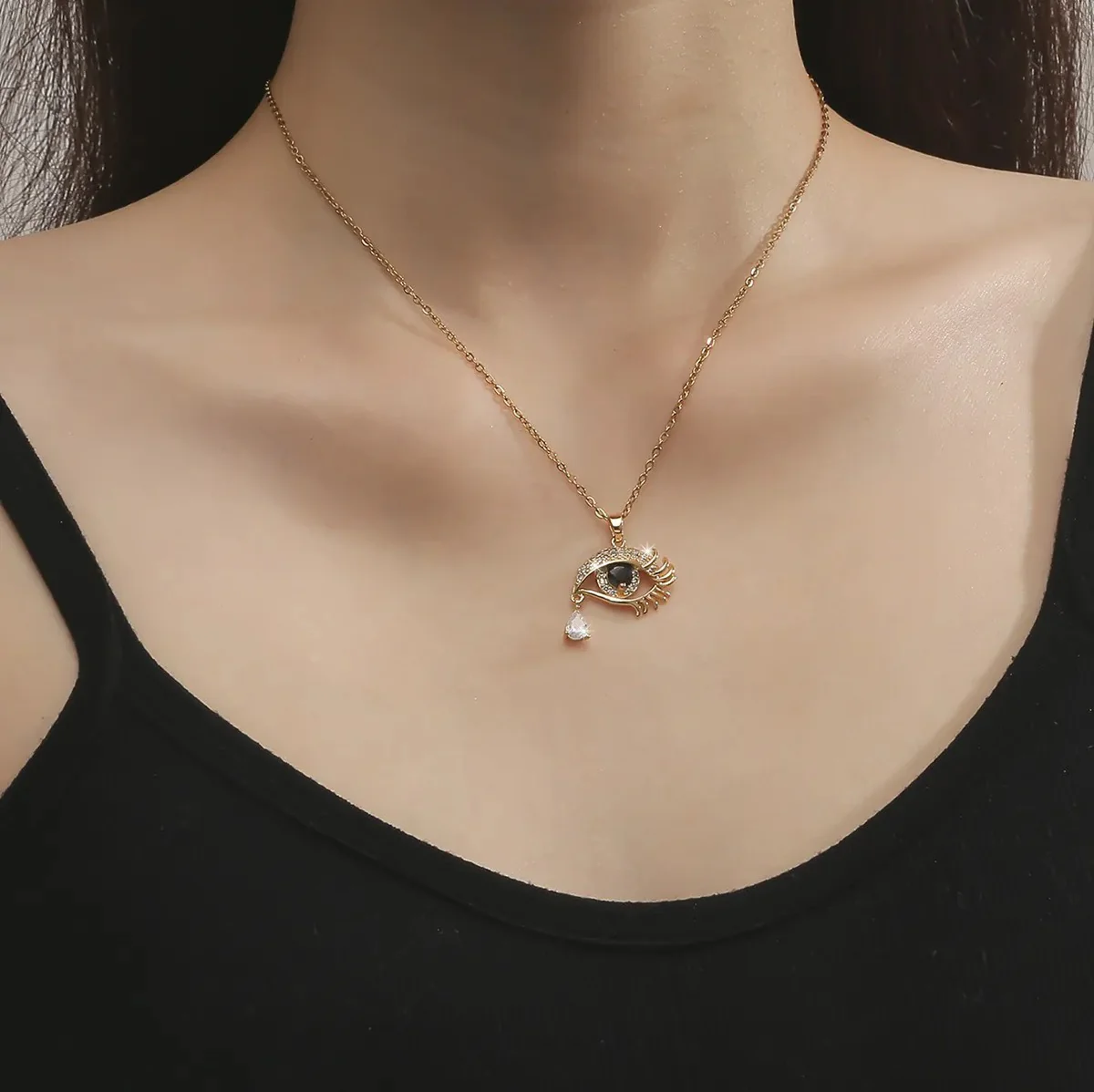 Gold Black White Evil Eye Unique Necklace