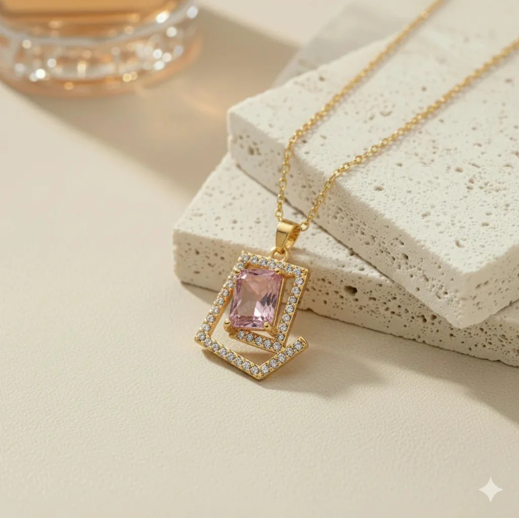 Pink Emerald Geometric Necklace