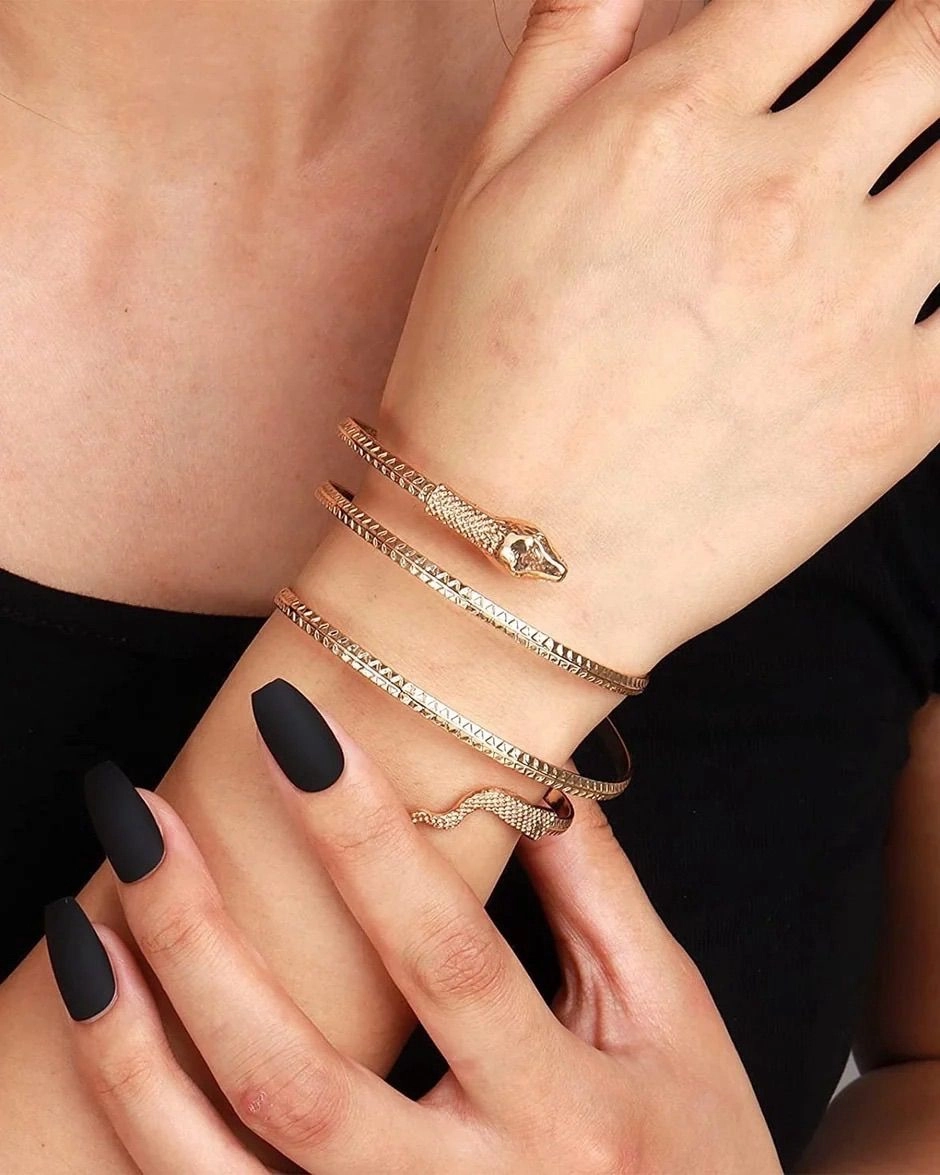 Yellow Chimes Dual Tone Snake Hand Cuff Bracelet