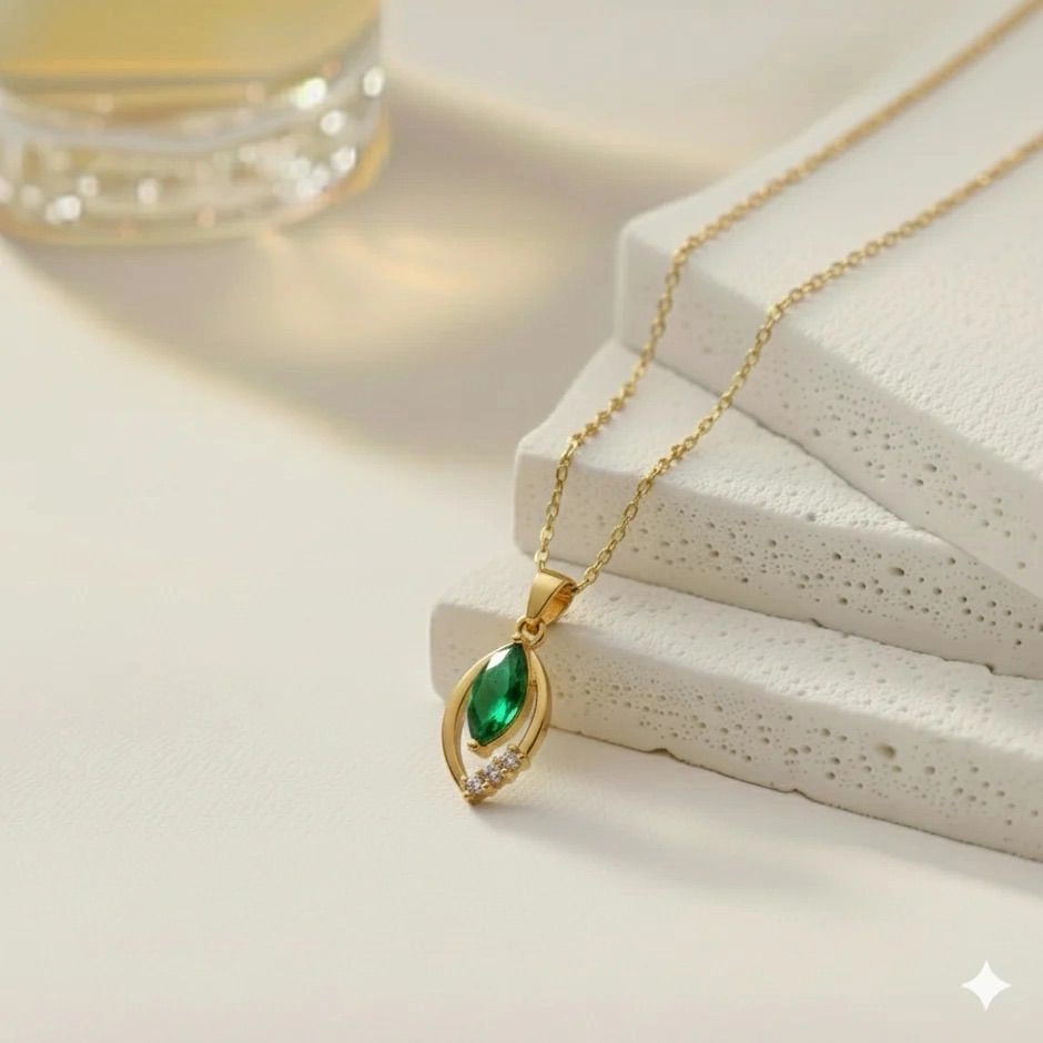 Marquise Cut Green Pendant Necklace