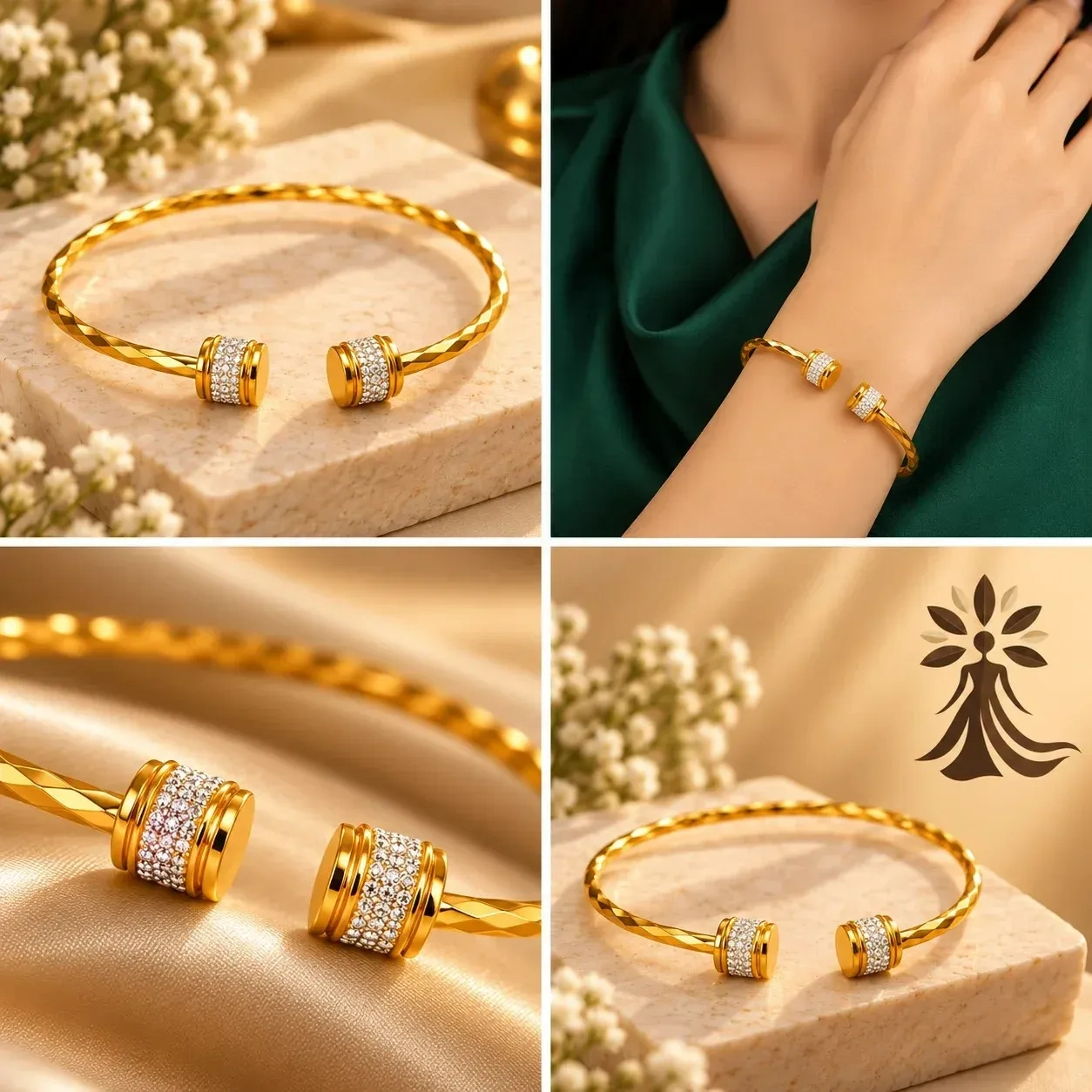 Elegant Gold Crystal Open Cuff Bracelet