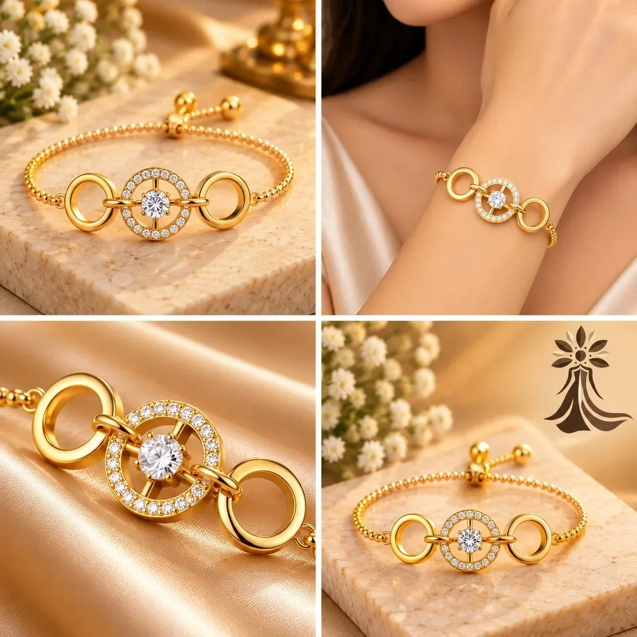 Elegant Gold Circle Crystal Bracelet