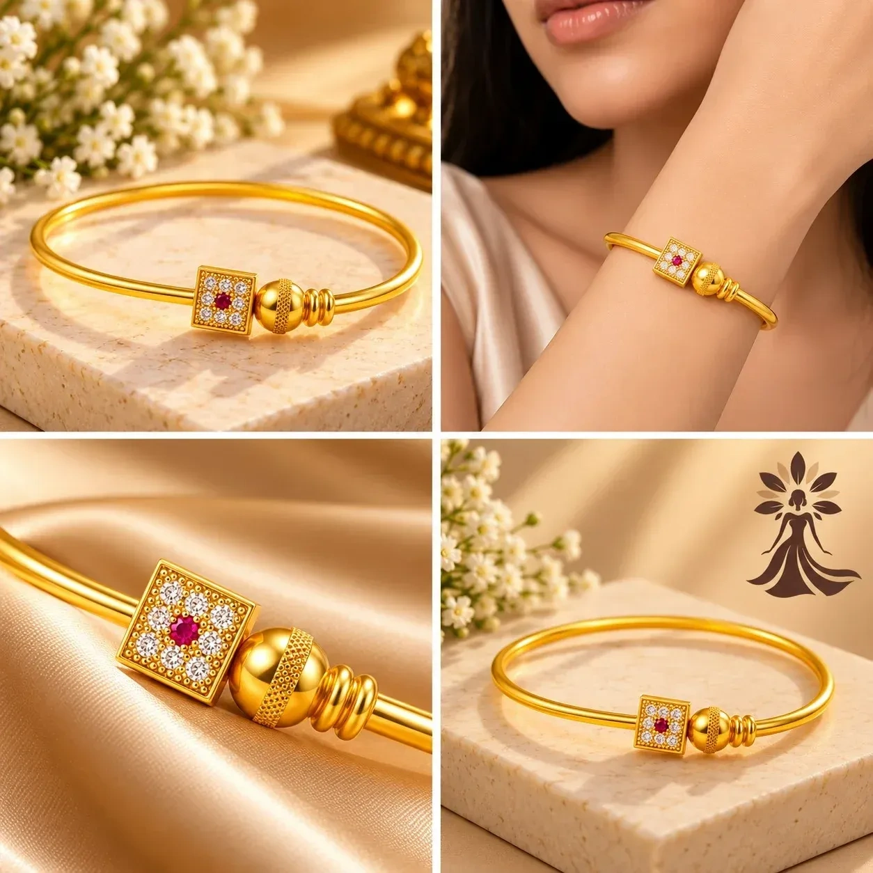 Elegant Gold Square Crystal Bangle