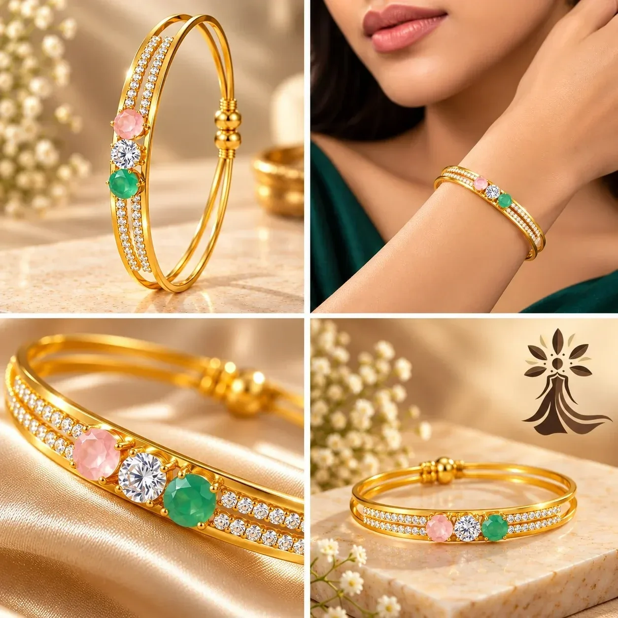 Elegant Gold Multi-Stone Crystal Bangle