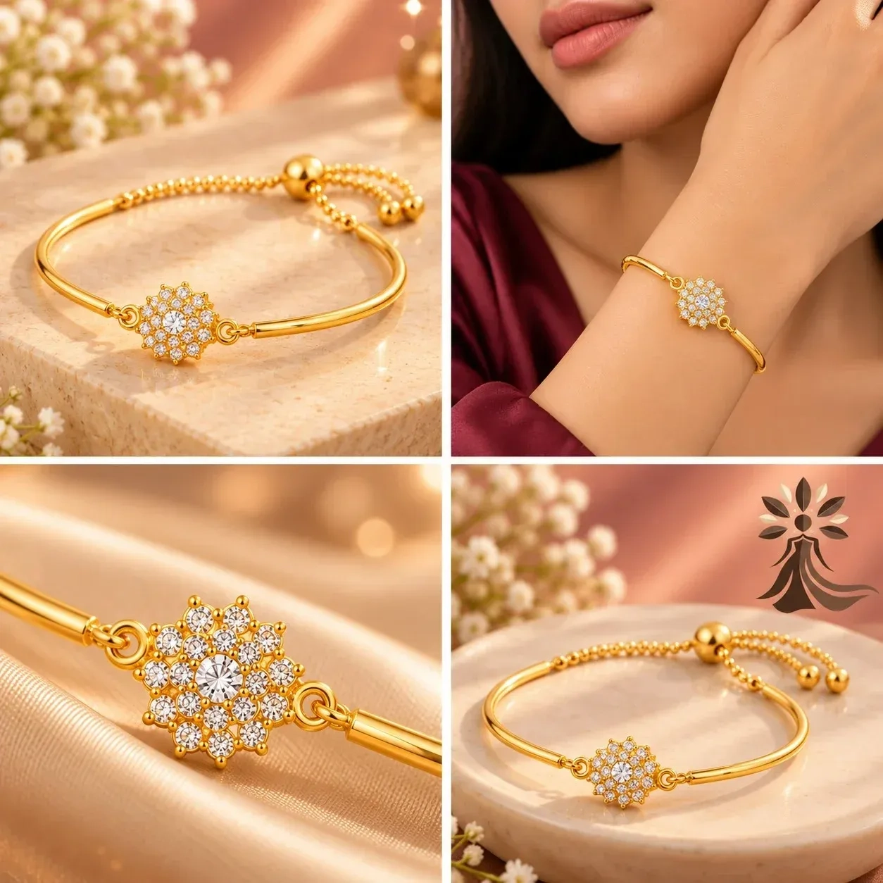 Elegant Gold Floral Crystal Bracelet