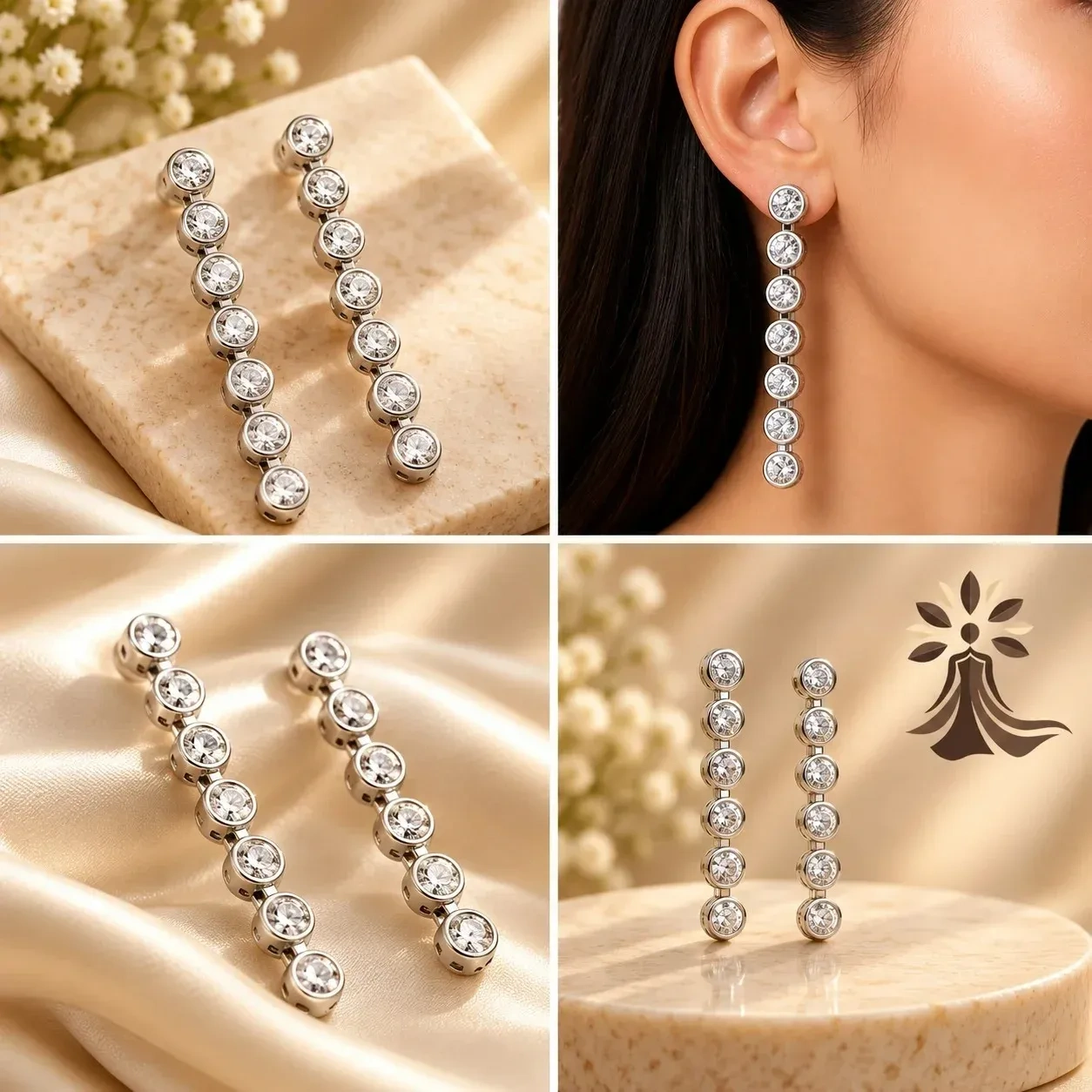 Silver Crystal Drop Earrings