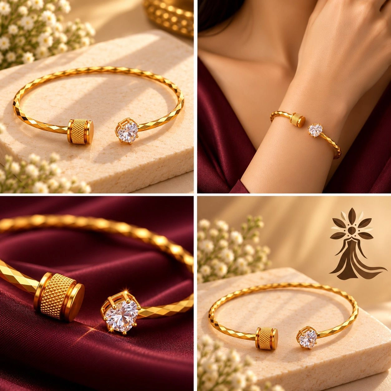 ✨ Elegant Gold Crystal Open Cuff Bracelet