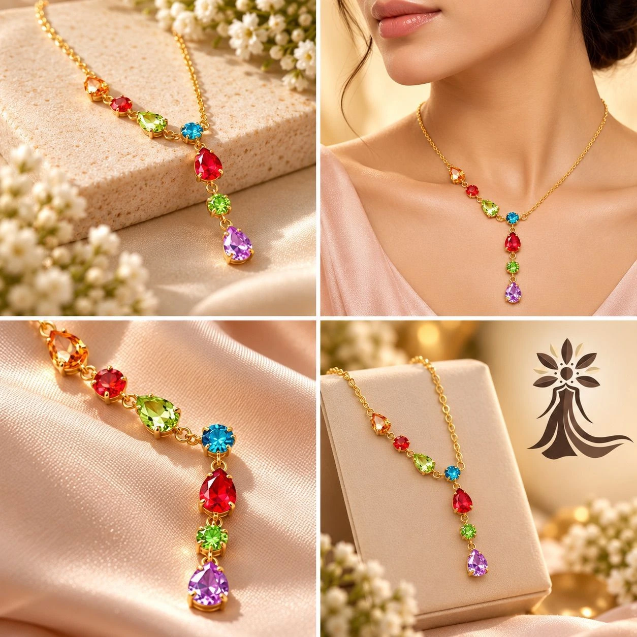 🤍 Multicolor Gemstone Y-Necklace