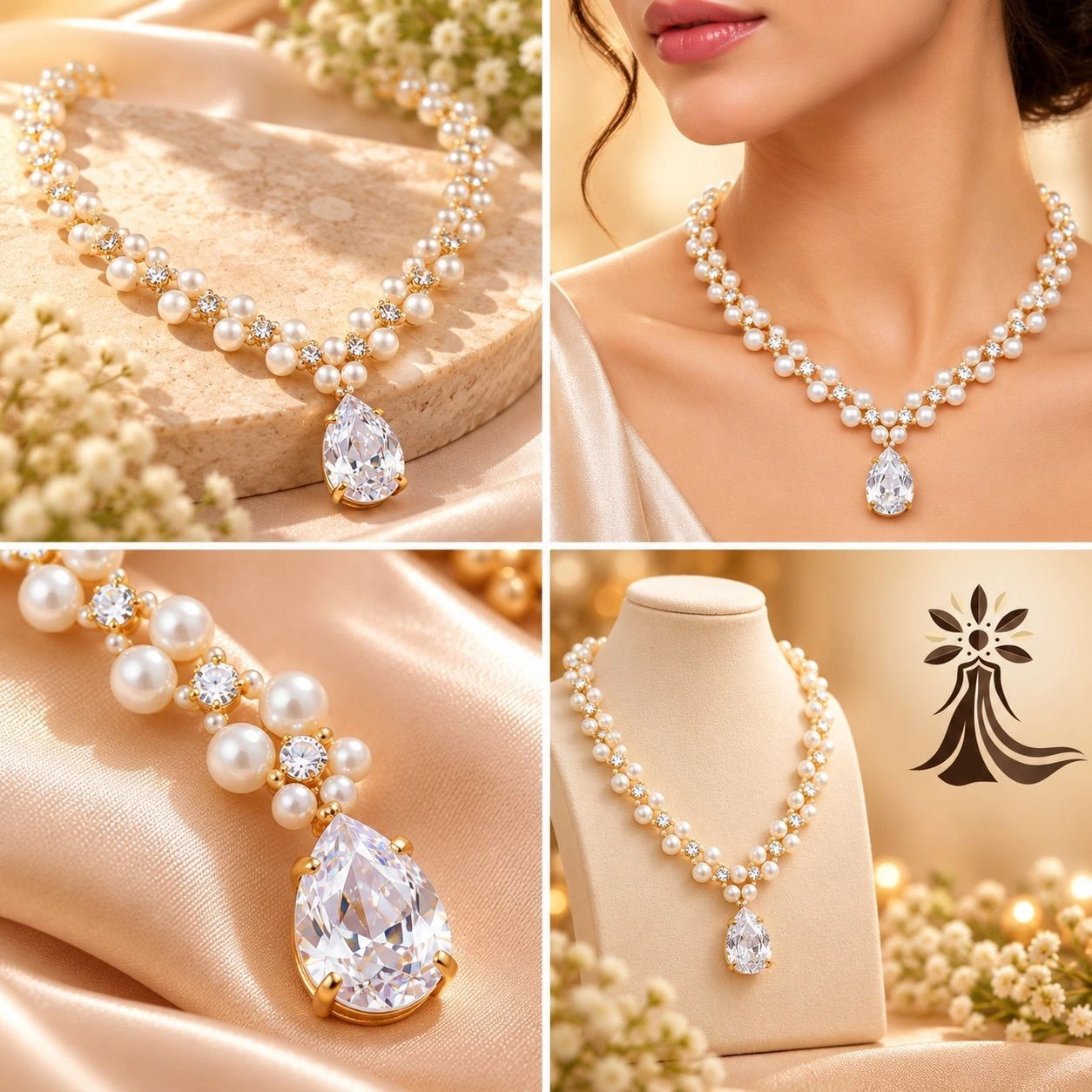 🤍 Pearl & Teardrop Crystal Necklace