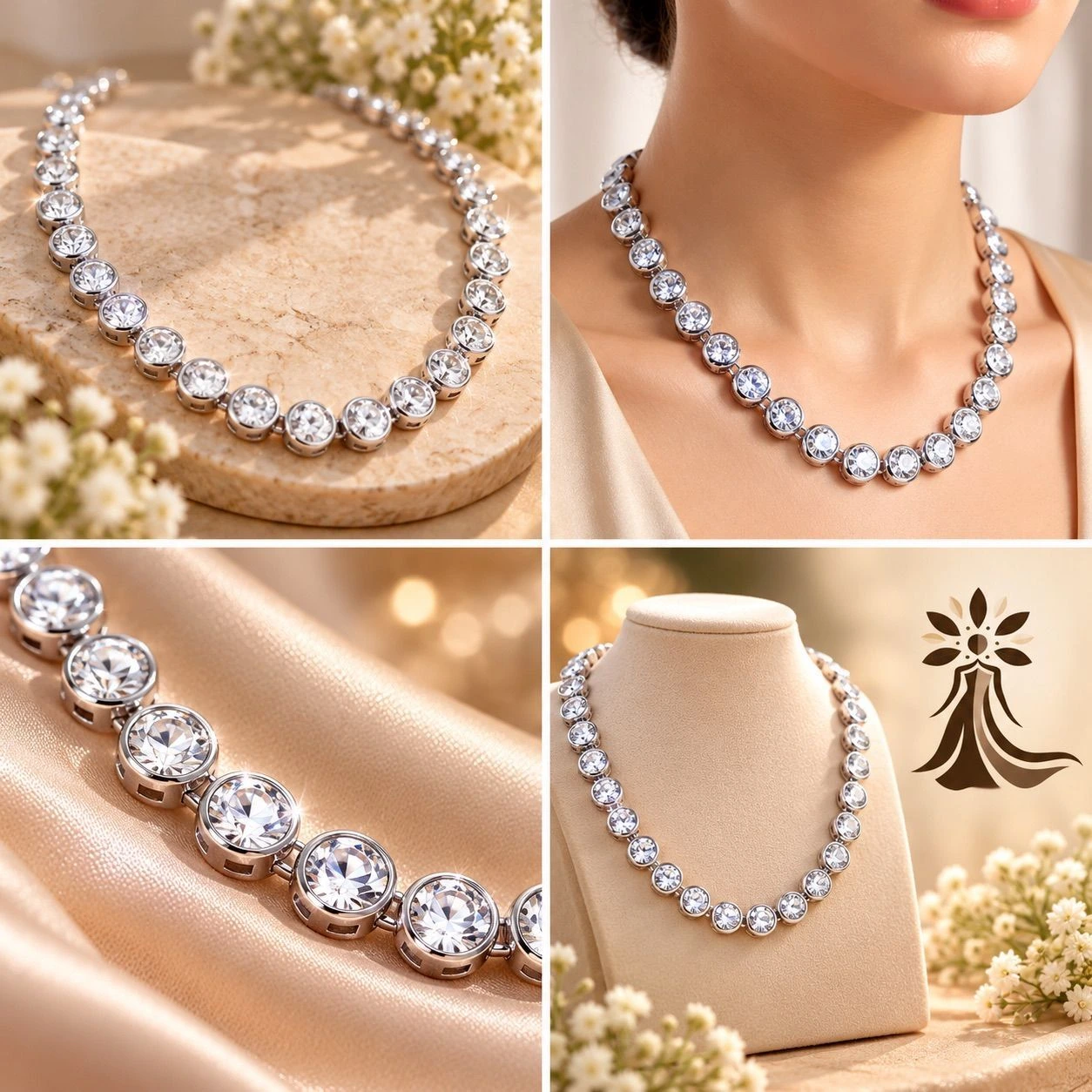 🤍 Classic Round-Cut Crystal Necklace
