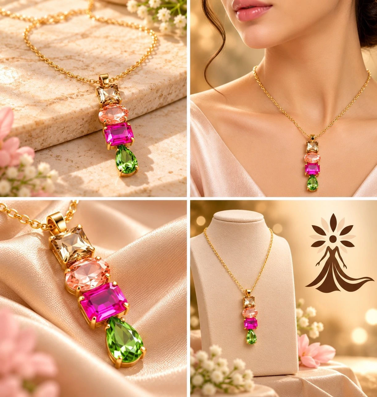 🤍 Multicolor Gemstone Pendant Necklace