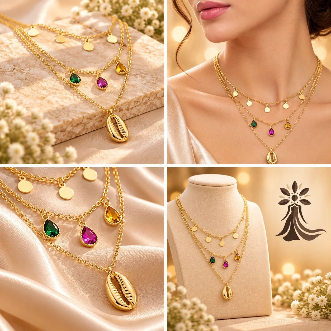 🤍 Layered Multicolor Charm Necklace
