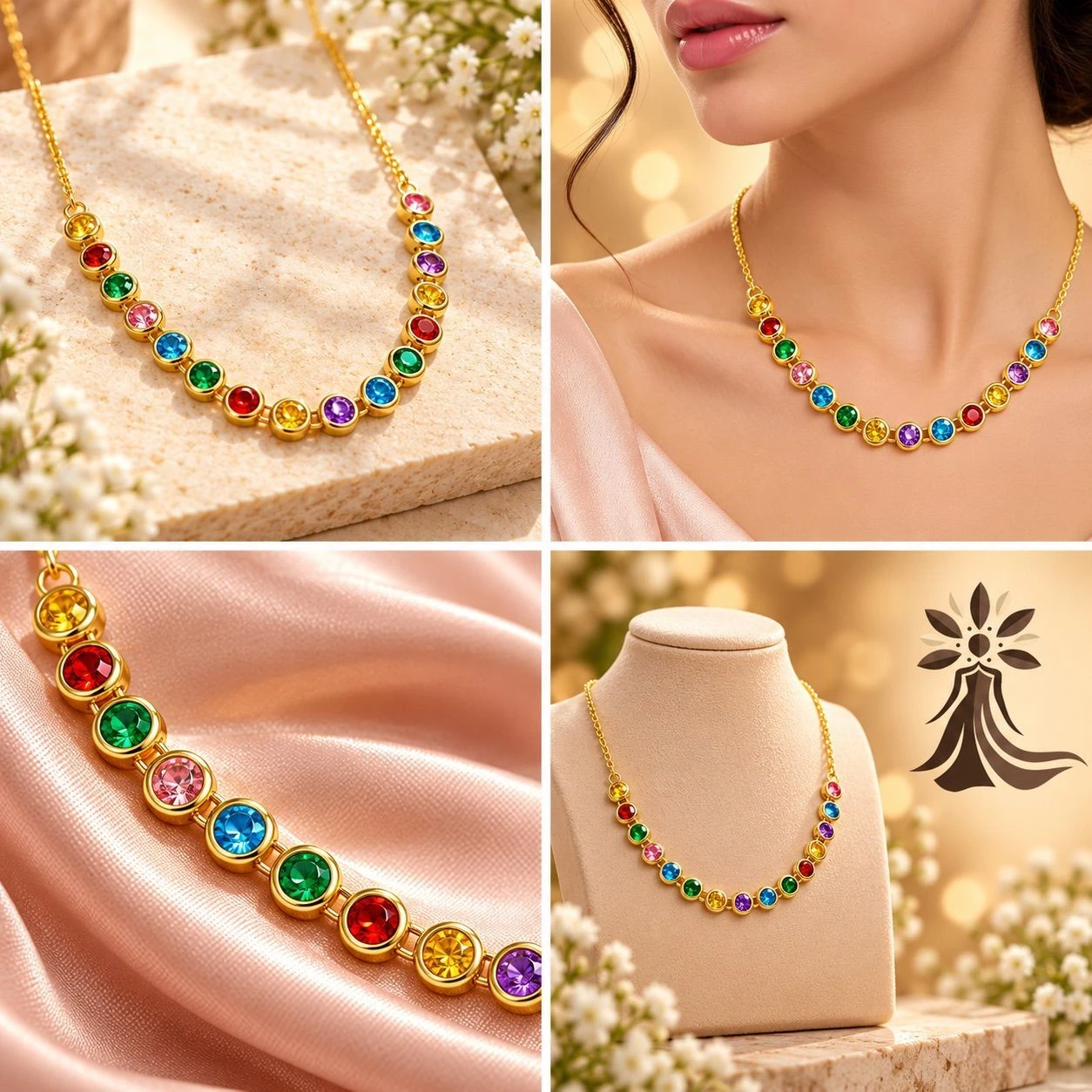 🤍 Multicolor Gemstone Tennis Necklace