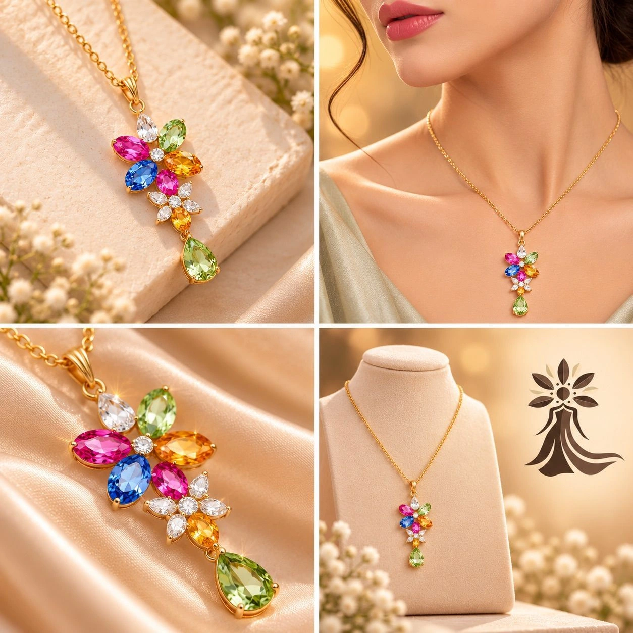 🌈 Rainbow Floral Pendant Necklace