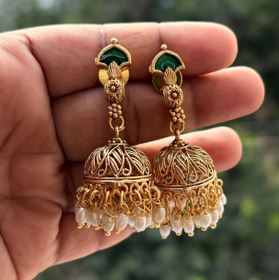 Green Stone Traditional Jhumka Earrings