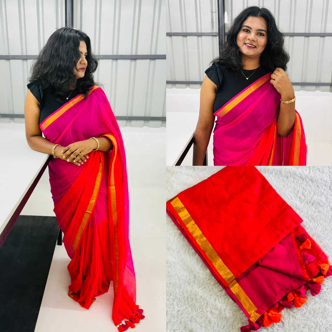Double Colour Mul Cotton saree