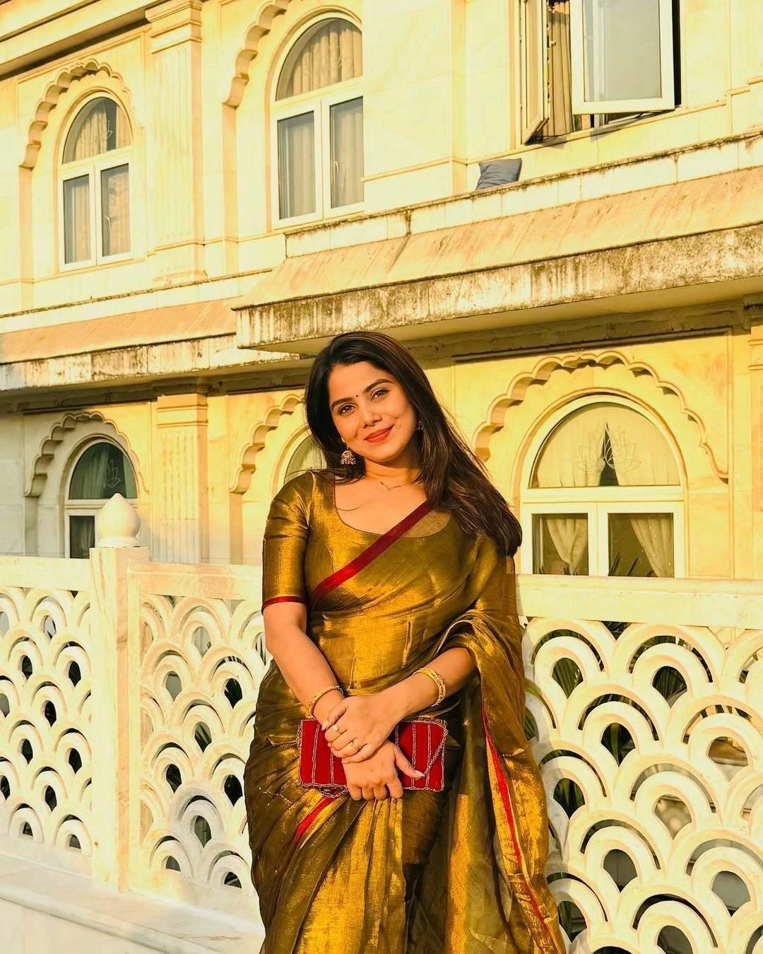 Red Boarder Golden Saree