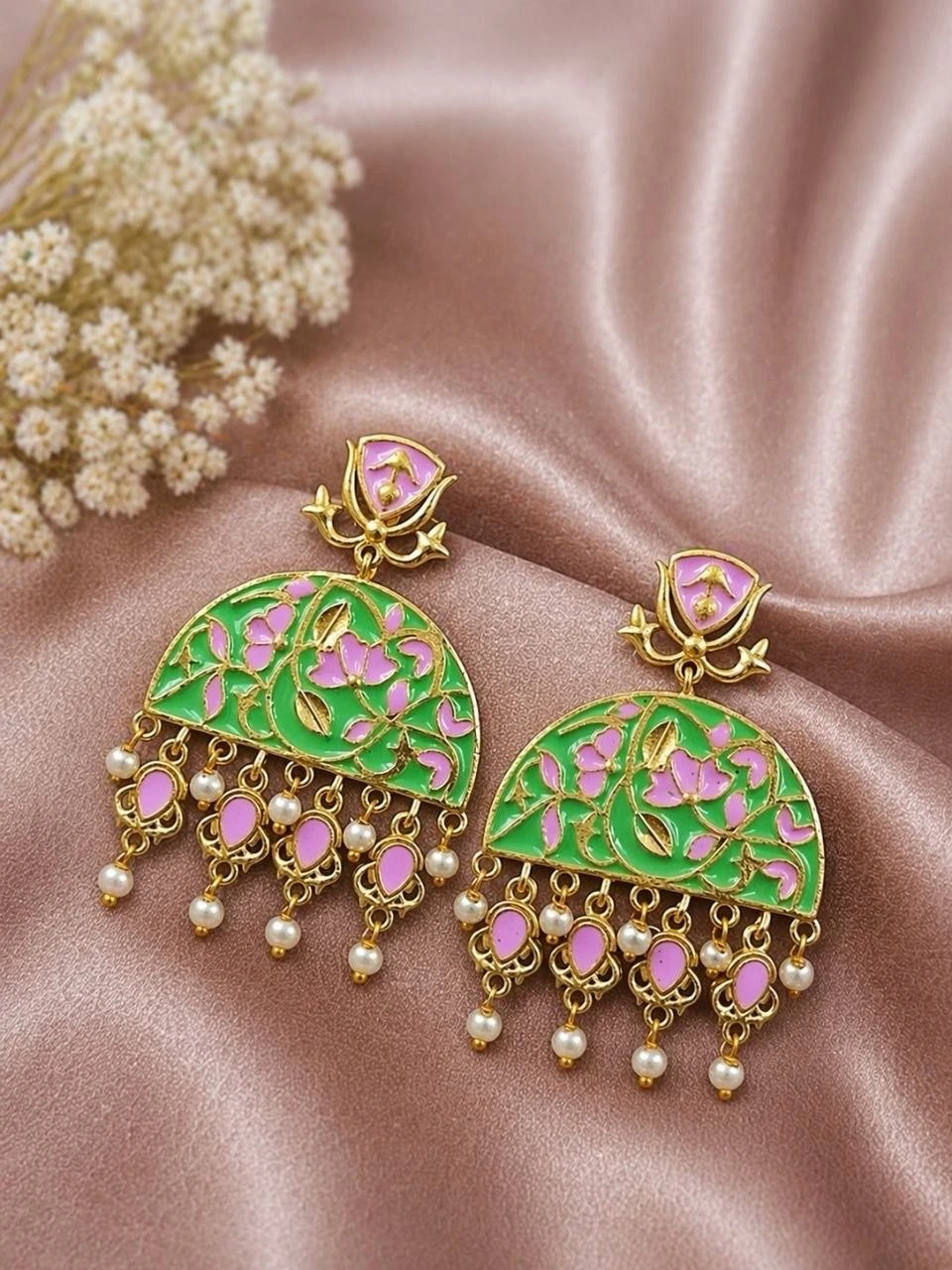 Handmade Meena Kari Earring Traditional Jewelry for Beautiful Pearl Work 5