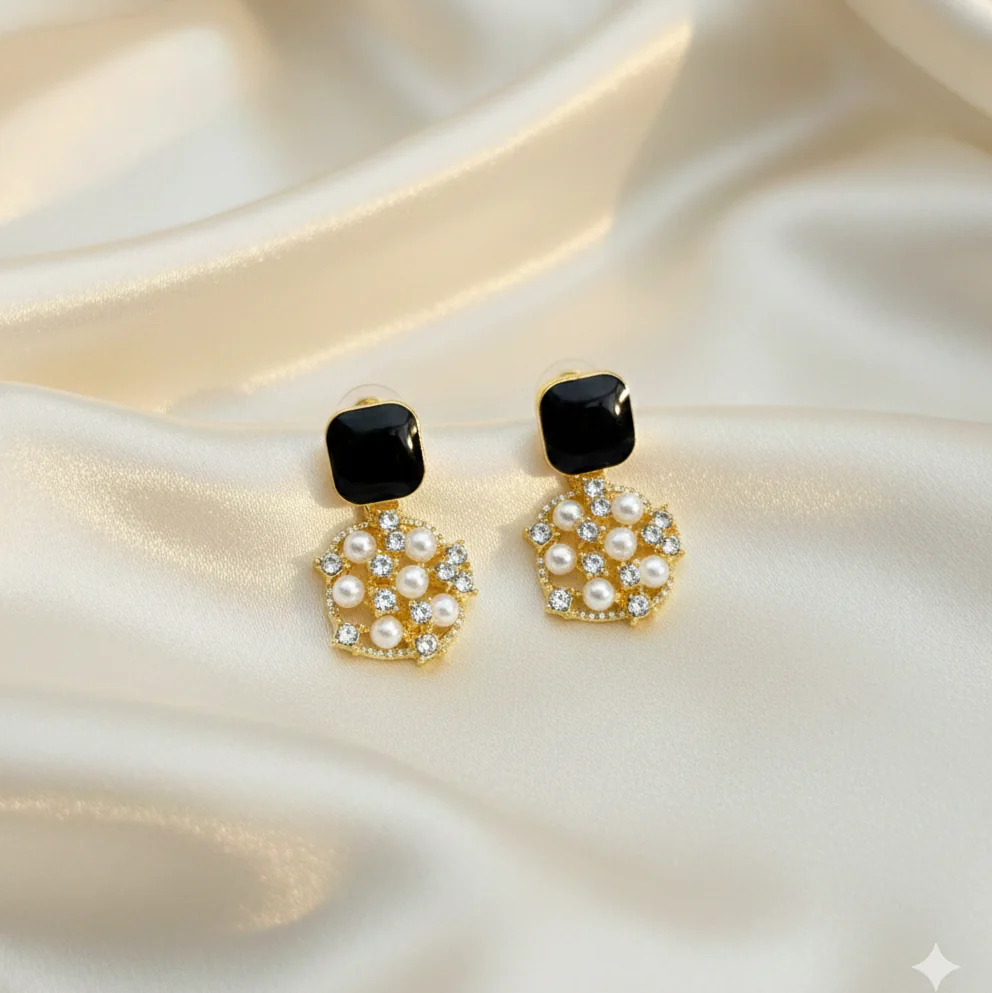 Crystal drop pearl earrings