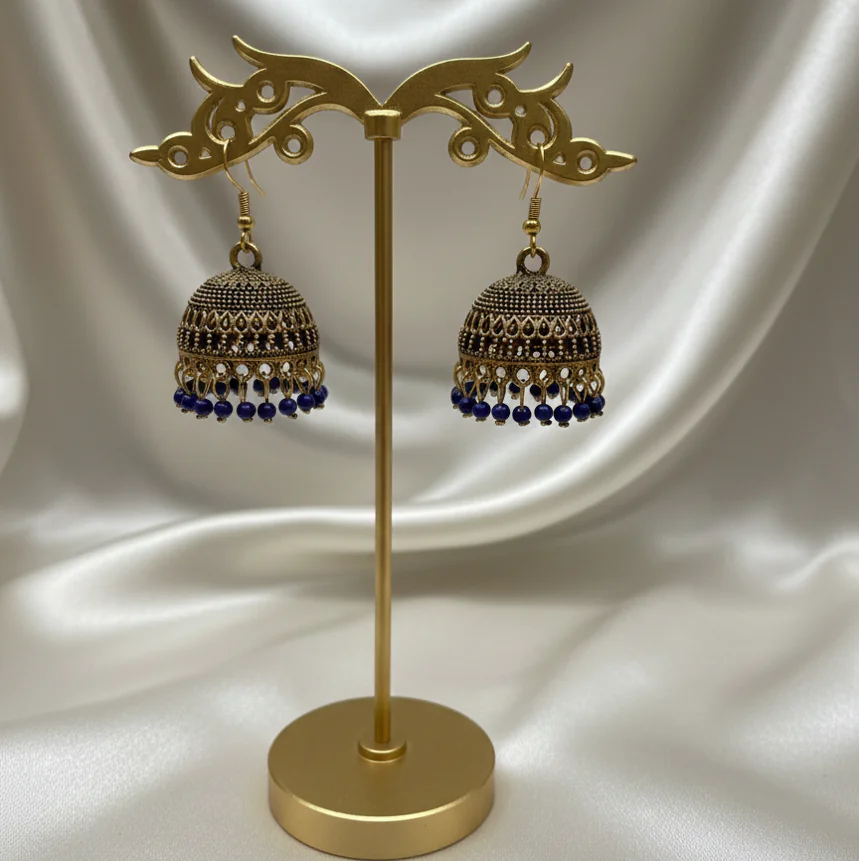 Navy Blue Beads Jhumka