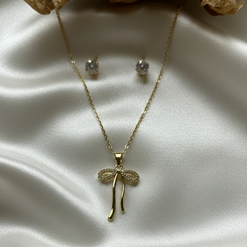 Bow Pendant Neklace &Stud