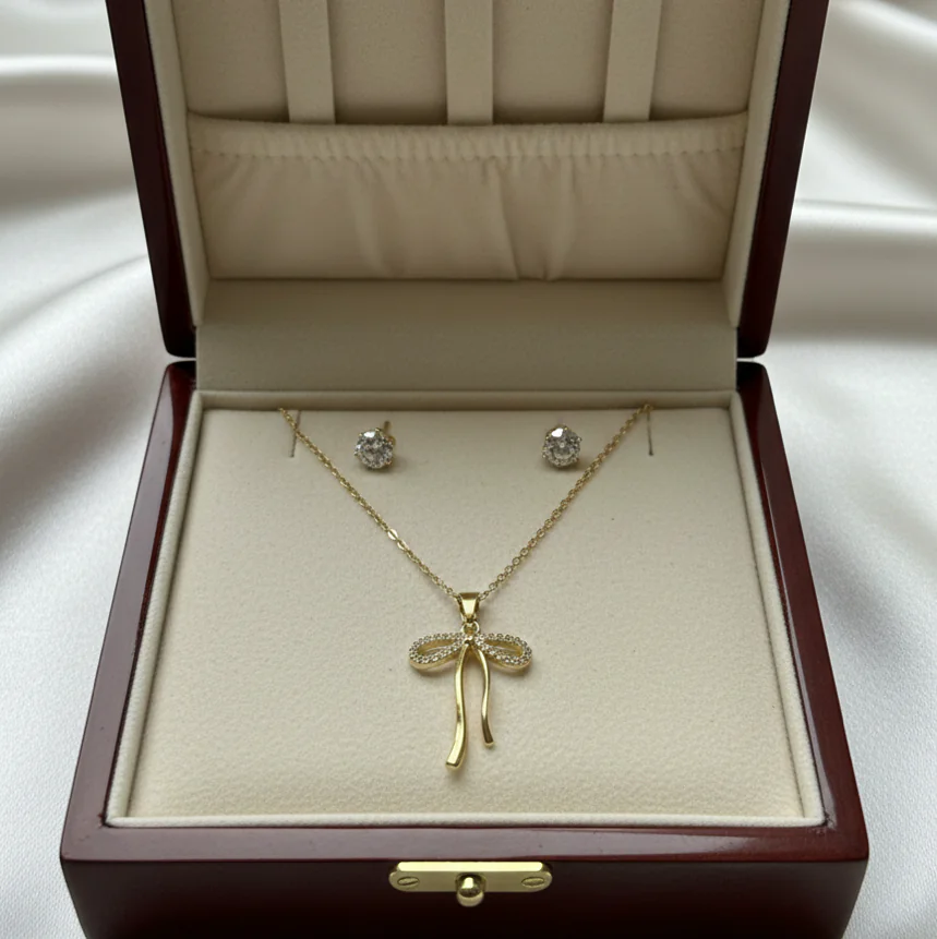 Bow Pendant Neklace &Stud 2