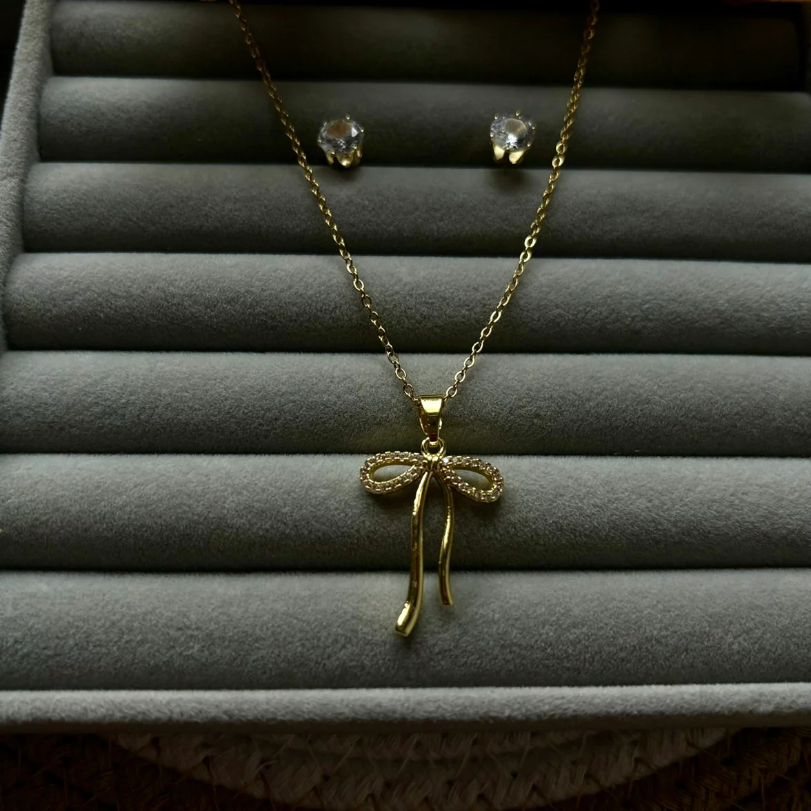 Bow Pendant Neklace &Stud 3
