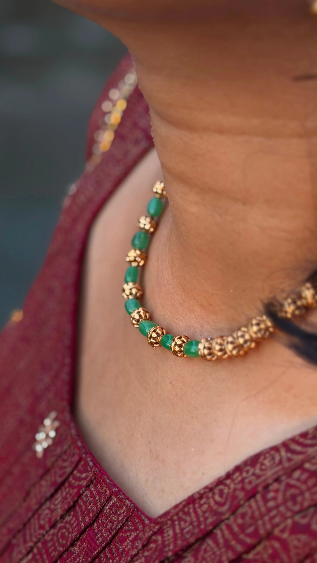 Green and Gold beaded Necklace 2