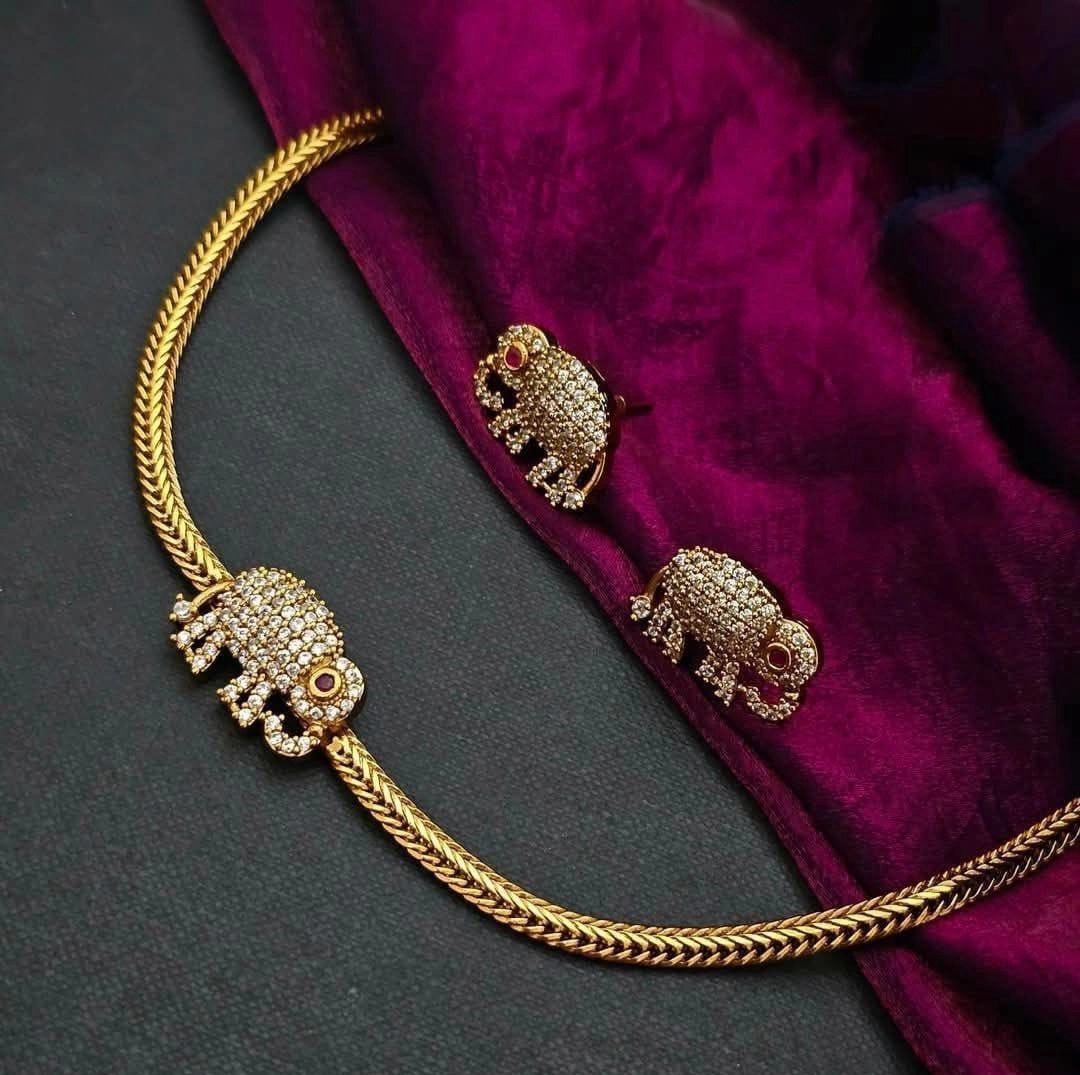 White Stone Elephant Necklace