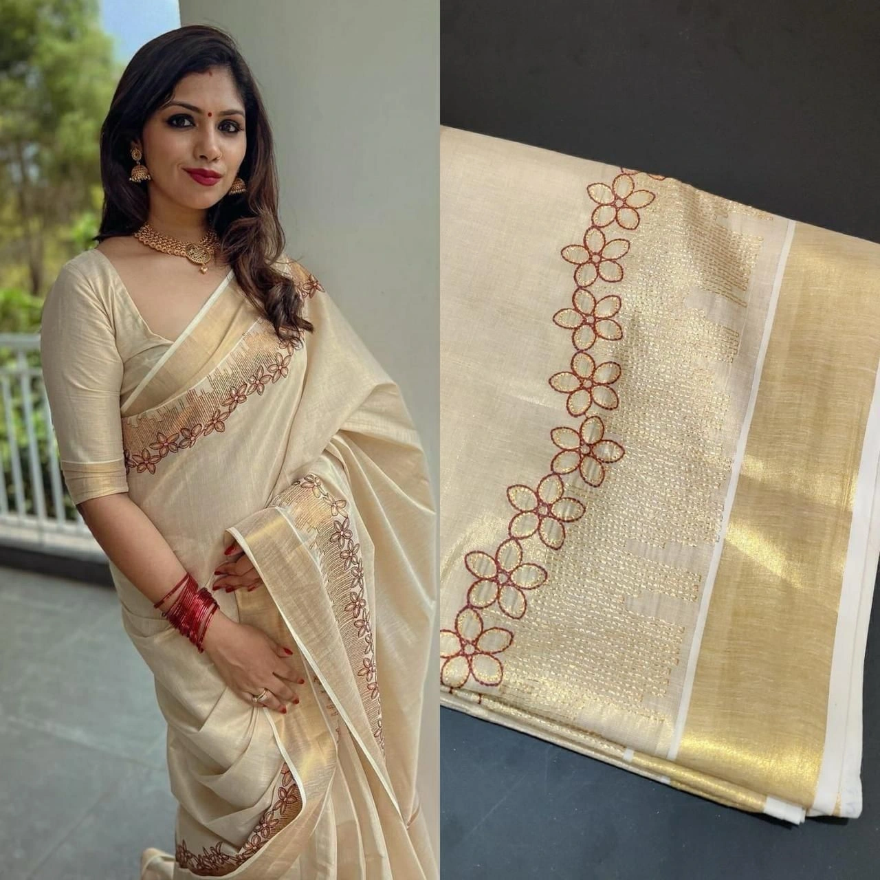 Kerala Tissue embroidered Saree 4