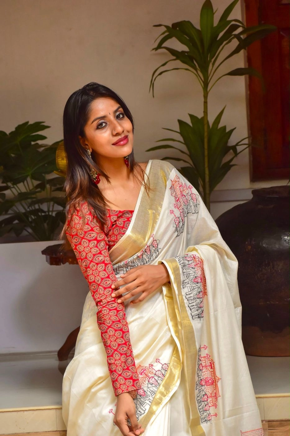 Embroidered Kerala Cotton Saree 4