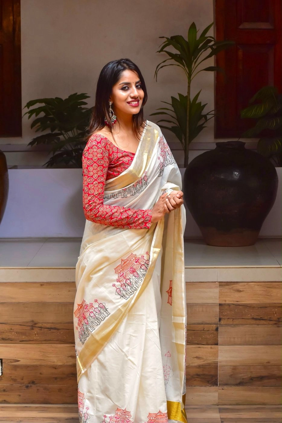 Embroidered Kerala Cotton Saree 9