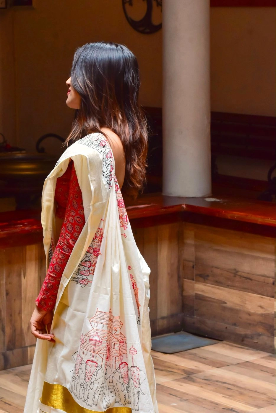 Embroidered Kerala Cotton Saree 12