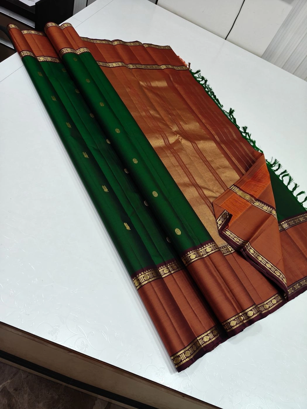Pure kanchipuram silk sarees handwoven with 2 g  jari 3
