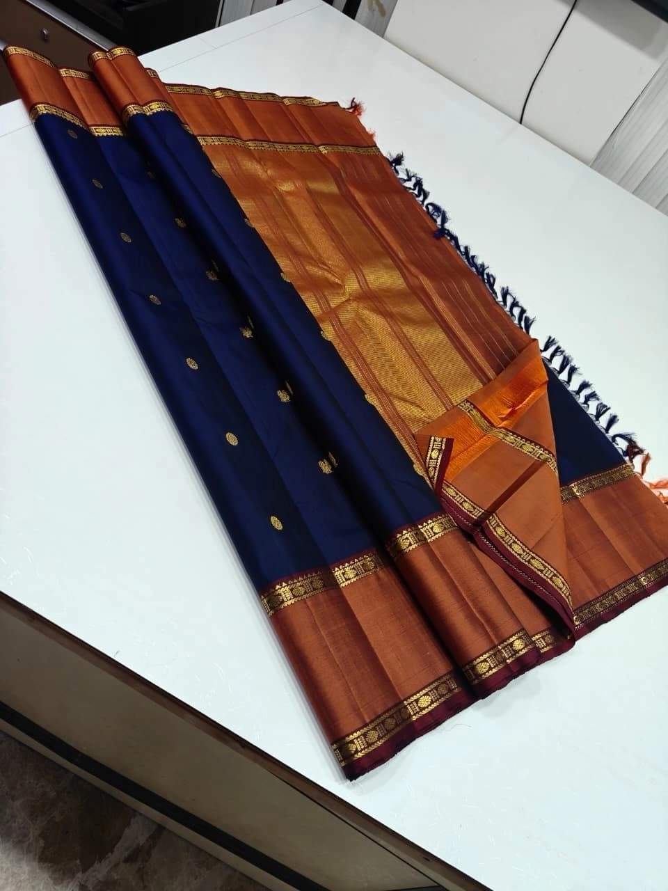 Pure kanchipuram silk sarees handwoven with 2 g  jari 5